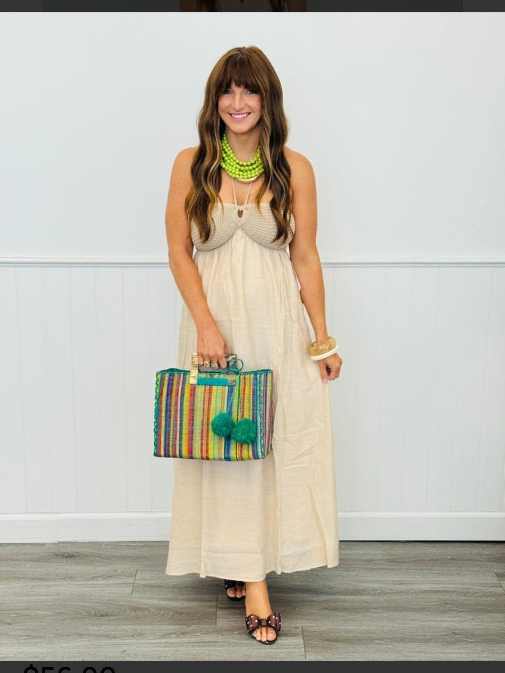 Taupe Crochet Bra Halter Maxi Dress